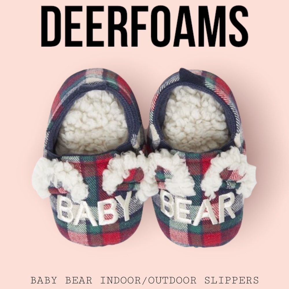 DearFoams Baby Bear Plaid Slippers Warm Cozy Sherpa Lining & Indoor/Outdoor Sole - Picture 2 of 11